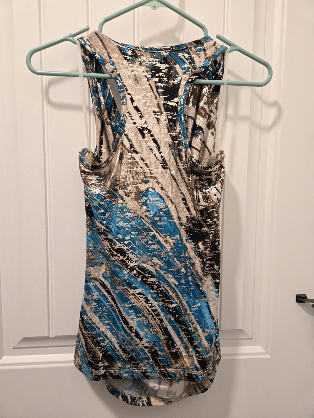 Iz Byer Teal, Black & Cream Abstract Draped V-Neck Tank - Picture 2 of 3